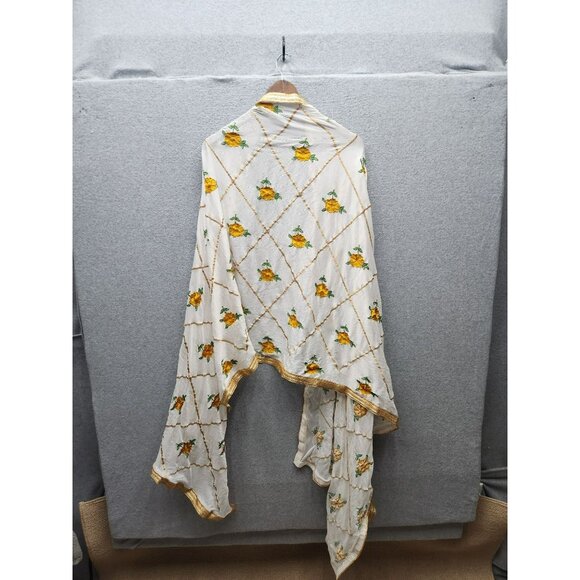 Yellow Floral Printed Kimono Shrug Wrap With Gold Trim For Women - Picture 2 of 2